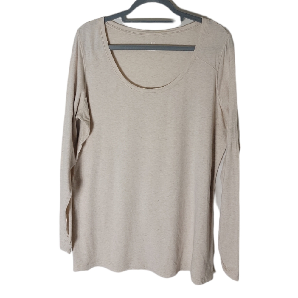 A.N.A plus size 1X cream heather scoop neck ruched long sleeve stretch knit top